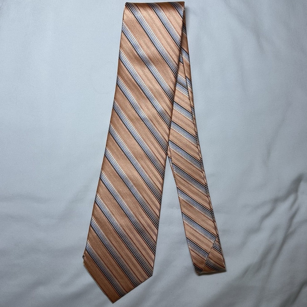 Jos A Bank Mens Silk Tie Lot 2 Light Green Peach Preppy Diagonal Stripe NEW - Picture 9 of 13